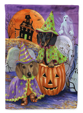 Load image into Gallery viewer, Dachshund Halloween Haunted House Flag Canvas House Size PPP3082CHF