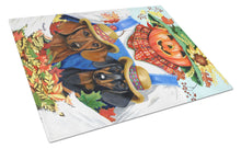 Load image into Gallery viewer, Dachshund Fall Scarecrow Glass Cutting Boards – Durable, Decorative Kitchen Art Large PPP3086LCB