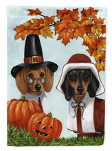 Load image into Gallery viewer, Dachshund Thanksgiving Pilgrims Flag Canvas House Size PPP3087CHF