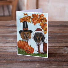 Load image into Gallery viewer, Dachshund Thanksgiving Pilgrims Greeting Cards -  Blank Note Cards – 8-Pack of Artist-Designed Cards with Envelopes
