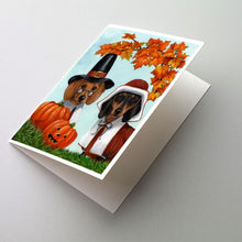 Load image into Gallery viewer, Dachshund Thanksgiving Pilgrims Greeting Cards -  Blank Note Cards – 8-Pack of Artist-Designed Cards with Envelopes