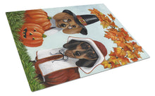 Load image into Gallery viewer, Dachshund Thanksgiving Pilgrims Glass Cutting Boards – Durable, Decorative Kitchen Art Large PPP3087LCB