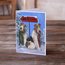 Load image into Gallery viewer, Fox Terrier Christmas We Believe Greeting Cards -  Blank Note Cards – 8-Pack of Artist-Designed Cards with Envelopes