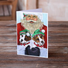 Load image into Gallery viewer, Jack Russell Christmas Santa Greeting Cards -  Blank Note Cards – 8-Pack of Artist-Designed Cards with Envelopes