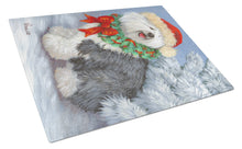 Load image into Gallery viewer, Old English Sheepdog Christmas Glass Cutting Boards – Durable, Decorative Kitchen Art Large PPP3117LCB