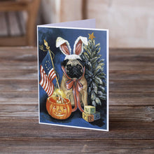 Load image into Gallery viewer, Pug for All Seasons Greeting Cards -  Blank Note Cards – 8-Pack of Artist-Designed Cards with Envelopes