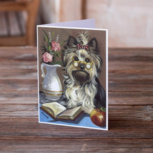 Load image into Gallery viewer, Yorkie Teacher's Pet Greeting Cards -  Blank Note Cards – 8-Pack of Artist-Designed Cards with Envelopes