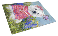 Load image into Gallery viewer, Westie Springtime Glass Cutting Boards – Durable, Decorative Kitchen Art Large PPP3132LCB