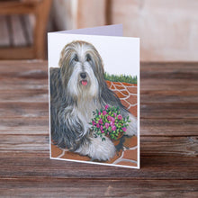 Load image into Gallery viewer, Bearded Collie Pot of Roses Greeting Cards -  Blank Note Cards – 8-Pack of Artist-Designed Cards with Envelopes