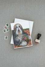 Load image into Gallery viewer, Bearded Collie Pot of Roses Greeting Cards -  Blank Note Cards – 8-Pack of Artist-Designed Cards with Envelopes