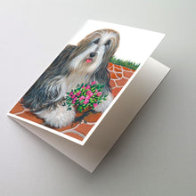 Load image into Gallery viewer, Bearded Collie Pot of Roses Greeting Cards -  Blank Note Cards – 8-Pack of Artist-Designed Cards with Envelopes