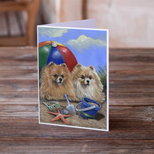 Load image into Gallery viewer, Pomeranian Beach Greeting Cards -  Blank Note Cards – 8-Pack of Artist-Designed Cards with Envelopes