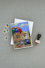 Load image into Gallery viewer, Pomeranian Beach Greeting Cards -  Blank Note Cards – 8-Pack of Artist-Designed Cards with Envelopes