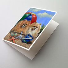 Load image into Gallery viewer, Pomeranian Beach Greeting Cards -  Blank Note Cards – 8-Pack of Artist-Designed Cards with Envelopes