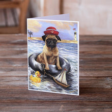 Load image into Gallery viewer, Pug Ahoy Sailor Greeting Cards -  Blank Note Cards – 8-Pack of Artist-Designed Cards with Envelopes