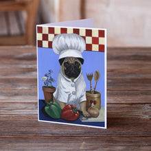 Load image into Gallery viewer, Pug Veggie Chef Greeting Cards -  Blank Note Cards – 8-Pack of Artist-Designed Cards with Envelopes