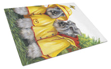 Load image into Gallery viewer, Schnauzer Rain Gear Glass Cutting Boards – Durable, Decorative Kitchen Art Large PPP3164LCB
