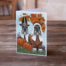 Load image into Gallery viewer, Schnauzer Thanksgiving Pilgrims Greeting Cards -  Blank Note Cards – 8-Pack of Artist-Designed Cards with Envelopes