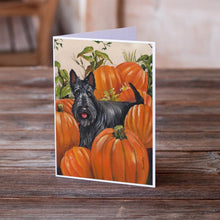 Load image into Gallery viewer, Scottish Terrier Scottie Pumpkins Greeting Cards -  Blank Note Cards – 8-Pack of Artist-Designed Cards with Envelopes