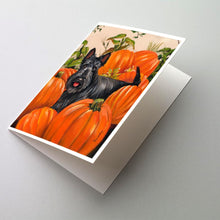 Load image into Gallery viewer, Scottish Terrier Scottie Pumpkins Greeting Cards -  Blank Note Cards – 8-Pack of Artist-Designed Cards with Envelopes