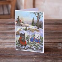 Load image into Gallery viewer, Scottie and Westie Christmas Pine Hill Greeting Cards -  Blank Note Cards – 8-Pack of Artist-Designed Cards with Envelopes