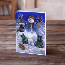 Load image into Gallery viewer, Scottie Christmas Snowman Greeting Cards -  Blank Note Cards – 8-Pack of Artist-Designed Cards with Envelopes