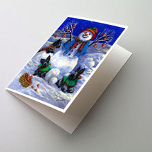 Load image into Gallery viewer, Scottie Christmas Snowman Greeting Cards -  Blank Note Cards – 8-Pack of Artist-Designed Cards with Envelopes