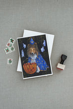 Load image into Gallery viewer, Sheltie Halloween Witch Greeting Cards -  Blank Note Cards – 8-Pack of Artist-Designed Cards with Envelopes