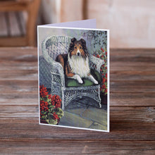Load image into Gallery viewer, Sheltie Patio Jewel Greeting Cards -  Blank Note Cards – 8-Pack of Artist-Designed Cards with Envelopes