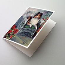 Load image into Gallery viewer, Sheltie Patio Jewel Greeting Cards -  Blank Note Cards – 8-Pack of Artist-Designed Cards with Envelopes