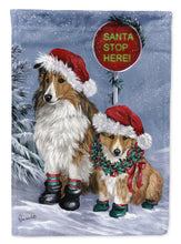 Load image into Gallery viewer, Sheltie Christmas Santa Stop Flag Canvas House Size PPP3188CHF