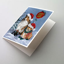Load image into Gallery viewer, Sheltie Christmas Santa Stop Greeting Cards -  Blank Note Cards – 8-Pack of Artist-Designed Cards with Envelopes