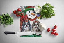Load image into Gallery viewer, Shih Tzu Christmas Snowman Glass Cutting Boards – Durable, Decorative Kitchen Art Large PPP3191LCB