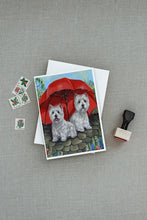 Load image into Gallery viewer, Westie April Showers Greeting Cards -  Blank Note Cards – 8-Pack of Artist-Designed Cards with Envelopes