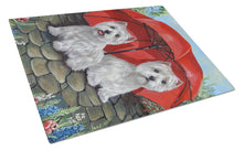 Load image into Gallery viewer, Westie April Showers Glass Cutting Boards – Durable, Decorative Kitchen Art Large PPP3198LCB