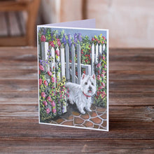 Load image into Gallery viewer, Westie At the Gate Greeting Cards -  Blank Note Cards – 8-Pack of Artist-Designed Cards with Envelopes