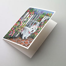 Load image into Gallery viewer, Westie At the Gate Greeting Cards -  Blank Note Cards – 8-Pack of Artist-Designed Cards with Envelopes