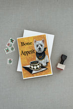 Load image into Gallery viewer, Westie Bone Appetit Greeting Cards -  Blank Note Cards – 8-Pack of Artist-Designed Cards with Envelopes