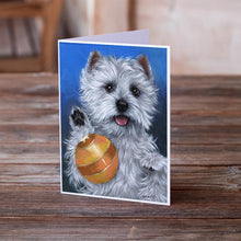Load image into Gallery viewer, Westie Play Ball Greeting Cards -  Blank Note Cards – 8-Pack of Artist-Designed Cards with Envelopes