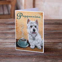 Load image into Gallery viewer, Westie Puppuccino Greeting Cards -  Blank Note Cards – 8-Pack of Artist-Designed Cards with Envelopes