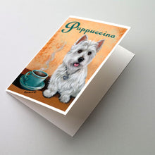 Load image into Gallery viewer, Westie Puppuccino Greeting Cards -  Blank Note Cards – 8-Pack of Artist-Designed Cards with Envelopes