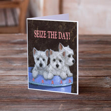 Load image into Gallery viewer, Westie Seize the Day Greeting Cards -  Blank Note Cards – 8-Pack of Artist-Designed Cards with Envelopes