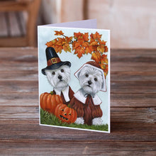 Load image into Gallery viewer, Westie Thanksgiving Pilgrims Greeting Cards -  Blank Note Cards – 8-Pack of Artist-Designed Cards with Envelopes