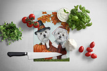 Load image into Gallery viewer, Westie Thanksgiving Pilgrims Glass Cutting Boards – Durable, Decorative Kitchen Art Large PPP3235LCB