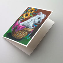 Load image into Gallery viewer, Westie Zoe and Sunflowers Greeting Cards -  Blank Note Cards – 8-Pack of Artist-Designed Cards with Envelopes