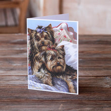 Load image into Gallery viewer, Yorkie Bed Bugs Greeting Cards -  Blank Note Cards – 8-Pack of Artist-Designed Cards with Envelopes