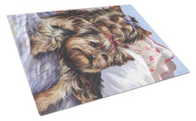 Load image into Gallery viewer, Yorkie Bed Bugs Glass Cutting Boards – Durable, Decorative Kitchen Art Large PPP3240LCB