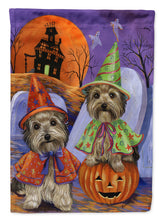Load image into Gallery viewer, Yorkie Halloween Haunted House Garden Flag – Decorative Outdoor Yard Flag PPP3241GF