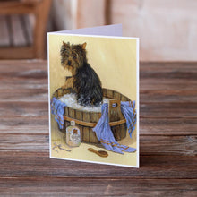 Load image into Gallery viewer, Yorkie Bath Time Greeting Cards -  Blank Note Cards – 8-Pack of Artist-Designed Cards with Envelopes