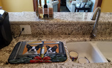 Load image into Gallery viewer, Boston Terrier Looking for Santa Christmas Dish Drying Mat – Absorbent, Artistic Kitchen Essentials PPP3248DDM